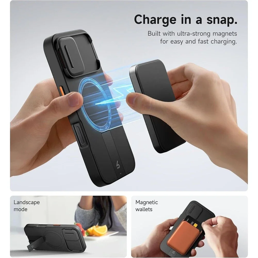 SURITCH for iPhone 16 Case Slide Camera Cover, Magsafe, Adjustable Kickstand